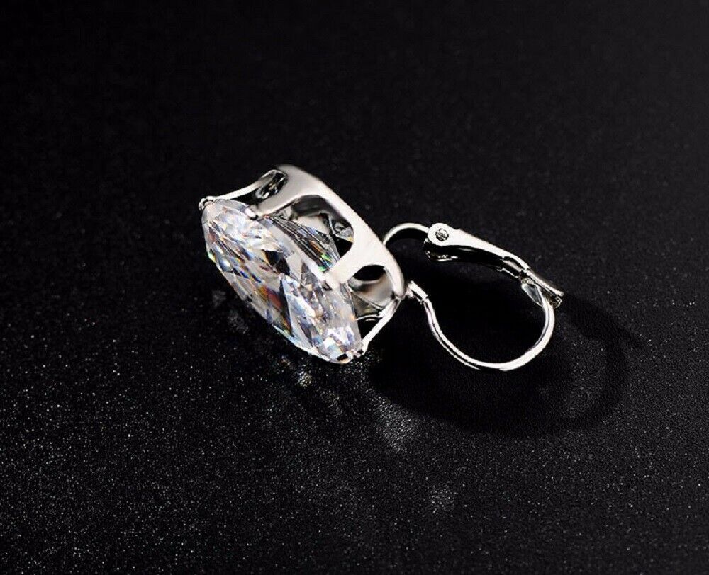 Ladies Silver Clear Crystal Big Oval Zircon Hoop Earrings