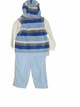 Load image into Gallery viewer, Blue &amp; Cream Striped Hooded 3Piece Romper
