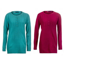 Ladies Ribbed Soft Cable Knitted 4 Placket Button Jumper