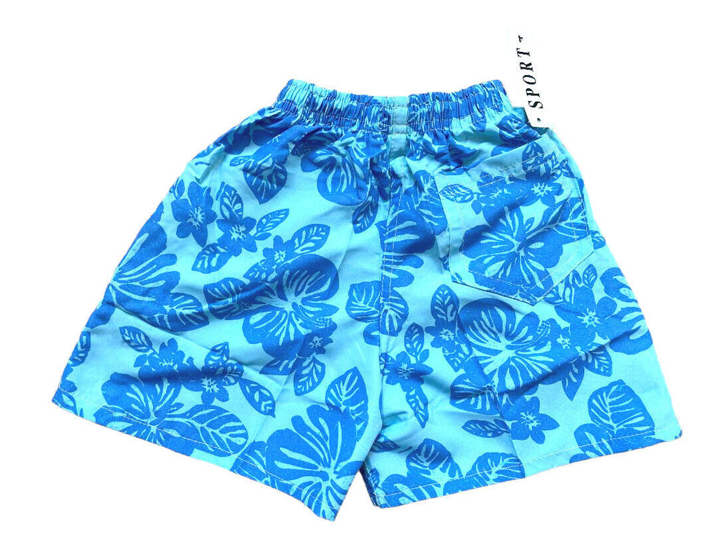 Blue Large Floral Elasticated Waist Swimming Shorts