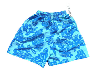 Blue Large Floral Elasticated Waist Swimming Shorts