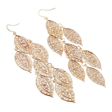 Load image into Gallery viewer, Gold Plated Long Leaf Cut Out Dangling Hook Earrings
