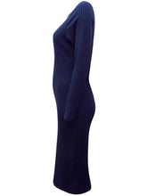 Load image into Gallery viewer, Navy Ribbed Round Neck Ribbed Knitted Dress
