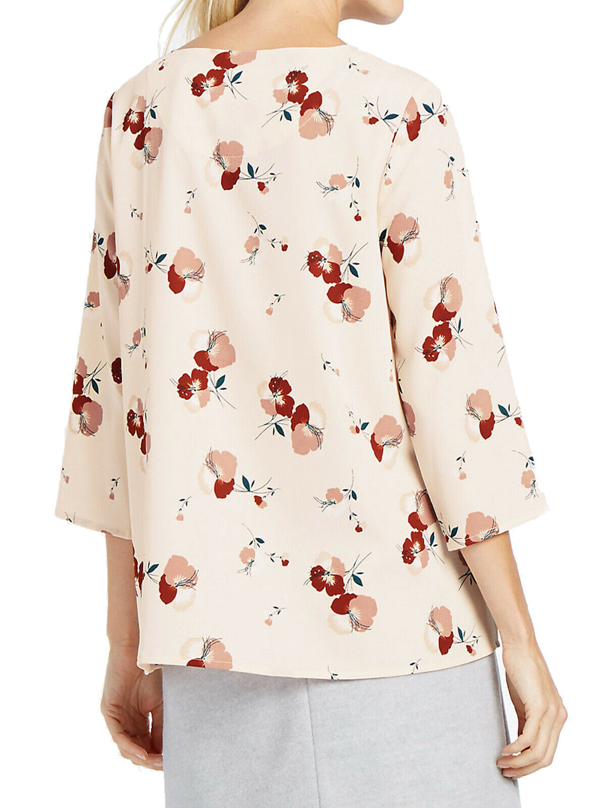 Peach Pink Floral Print 3/4 Sleeve Shell Tunic Top