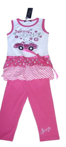 Girls Pink Lilac Spring Holiday Print Sleeveless Top & Leggings Set Party Outfit