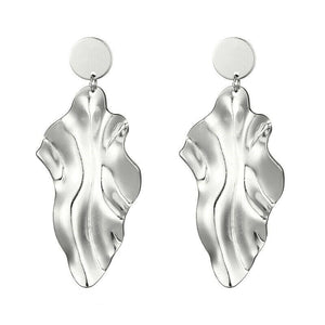 Bold Silver Plated Leafy Geomertric Dangle Drop Earrings