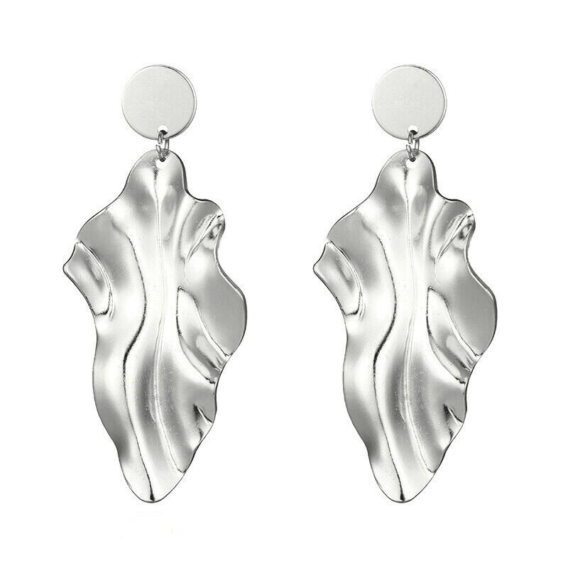 Bold Silver Plated Leafy Geomertric Dangle Drop Earrings