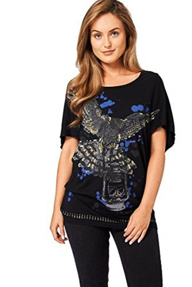 Black Eagle Print Batwing Shortsleeve Top