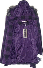 Load image into Gallery viewer, Black &amp; Purple Furry Trim Detachable Hood Winter Coat
