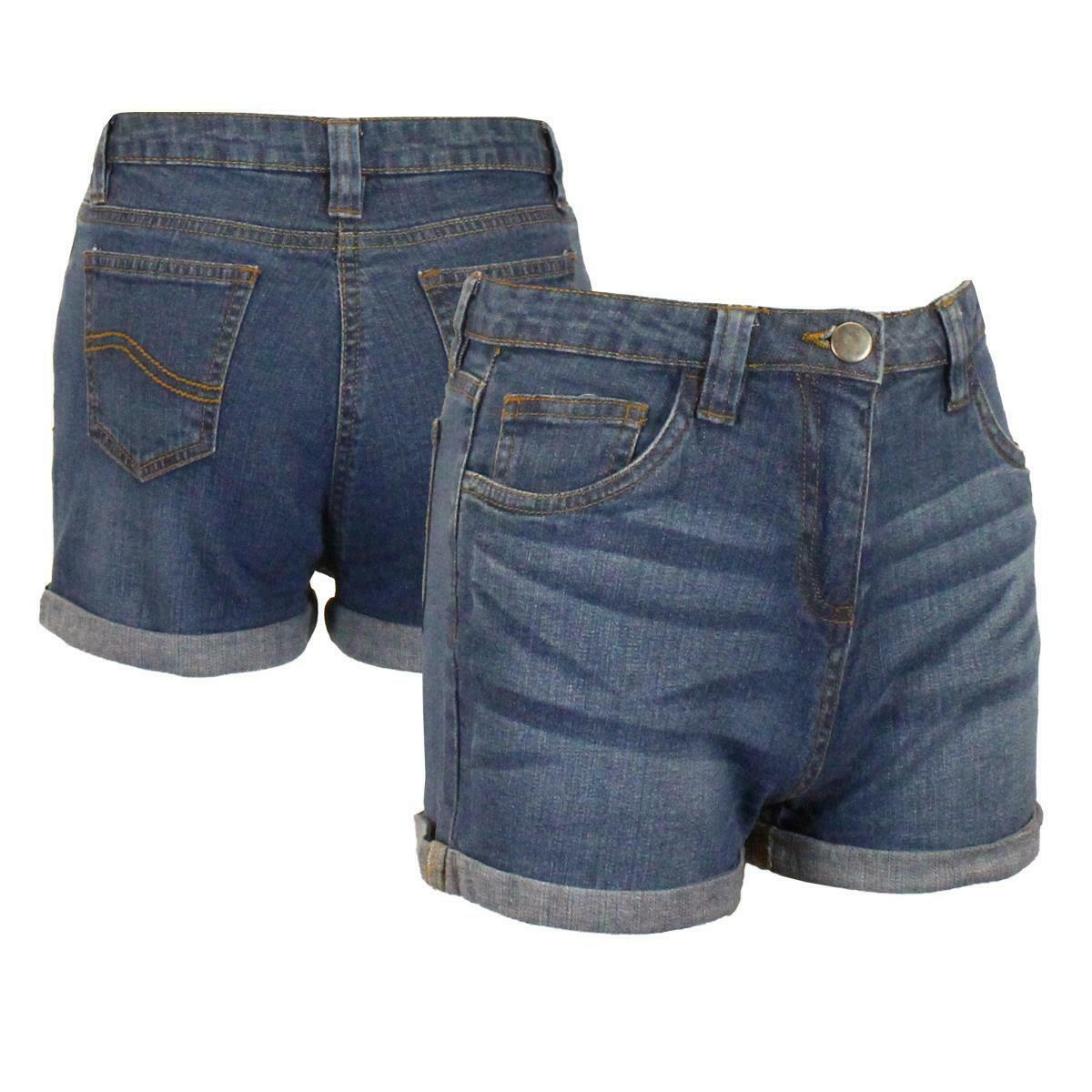 Girls Blue Crinkle Effect Turn Up Hem Summer Shorts