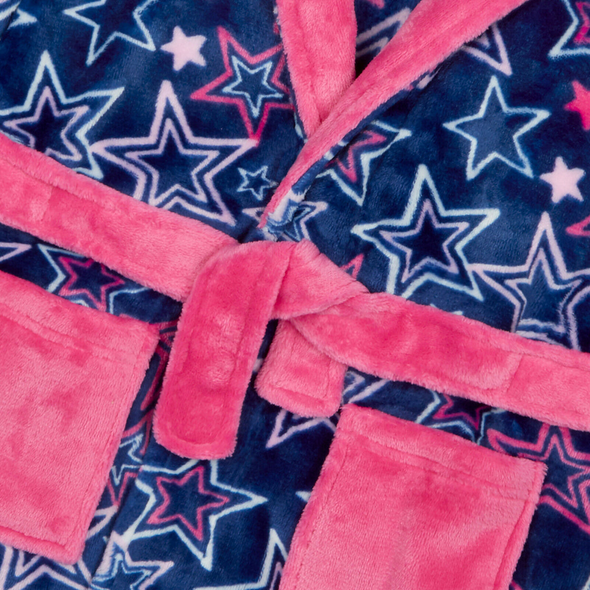 Girls Star Print Soft Fleece Dressing Gown