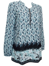 Load image into Gallery viewer, Blue Multi Border Print Zip Front Longsleeve Top
