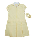 Girls Yellow Heart Print Collar Gingham Check School Dress + Hair Bobble