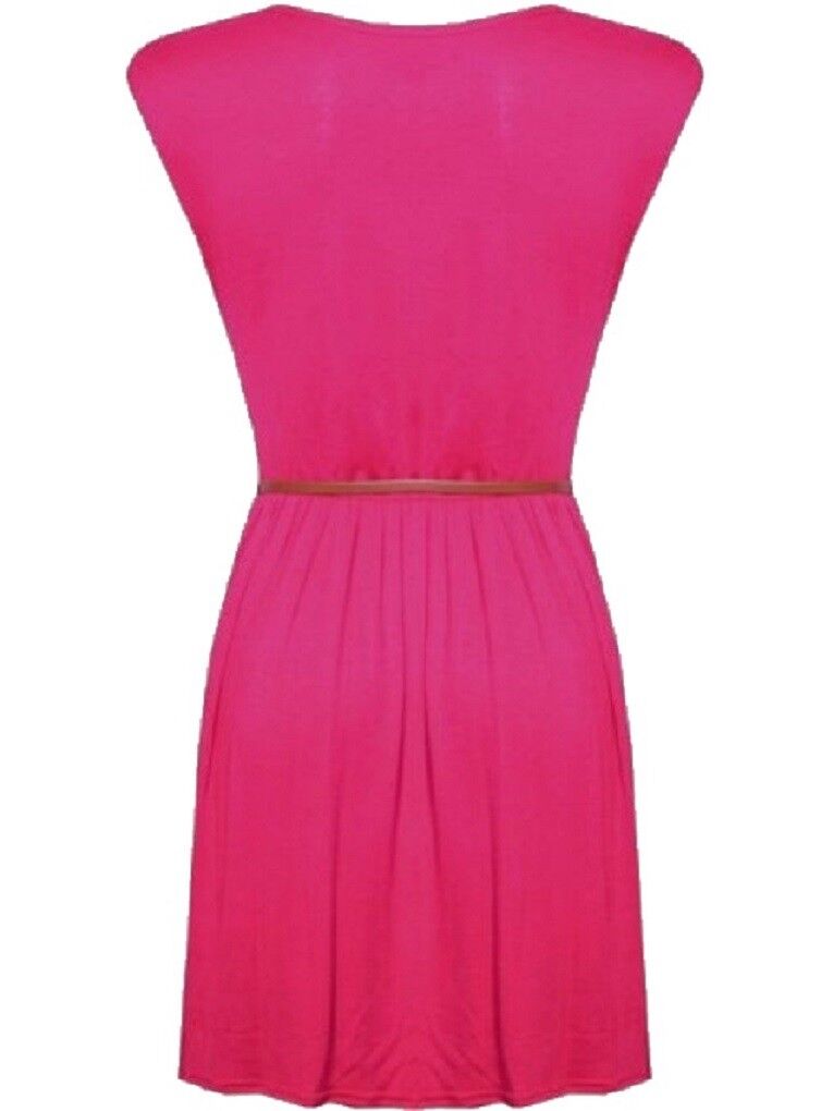 Ladies Cerise Sleeveless Skater Dress With Belt