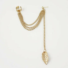 Load image into Gallery viewer, Punk Rock Leaf Chain Tassel Dangle Cuff Wrap Stud Earrings
