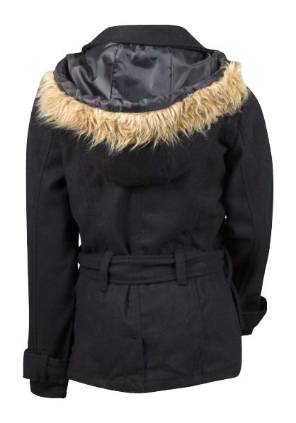 Girls Wool Blend Hooded Furry Trim Coat