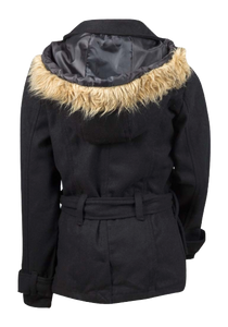 Girls Wool Blend Hooded Furry Trim Coat