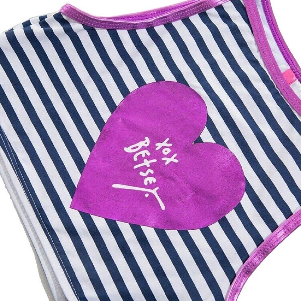 Girls Navy & White Stripe Love Heart Tankini Top & Bottom Swimsuit Set
