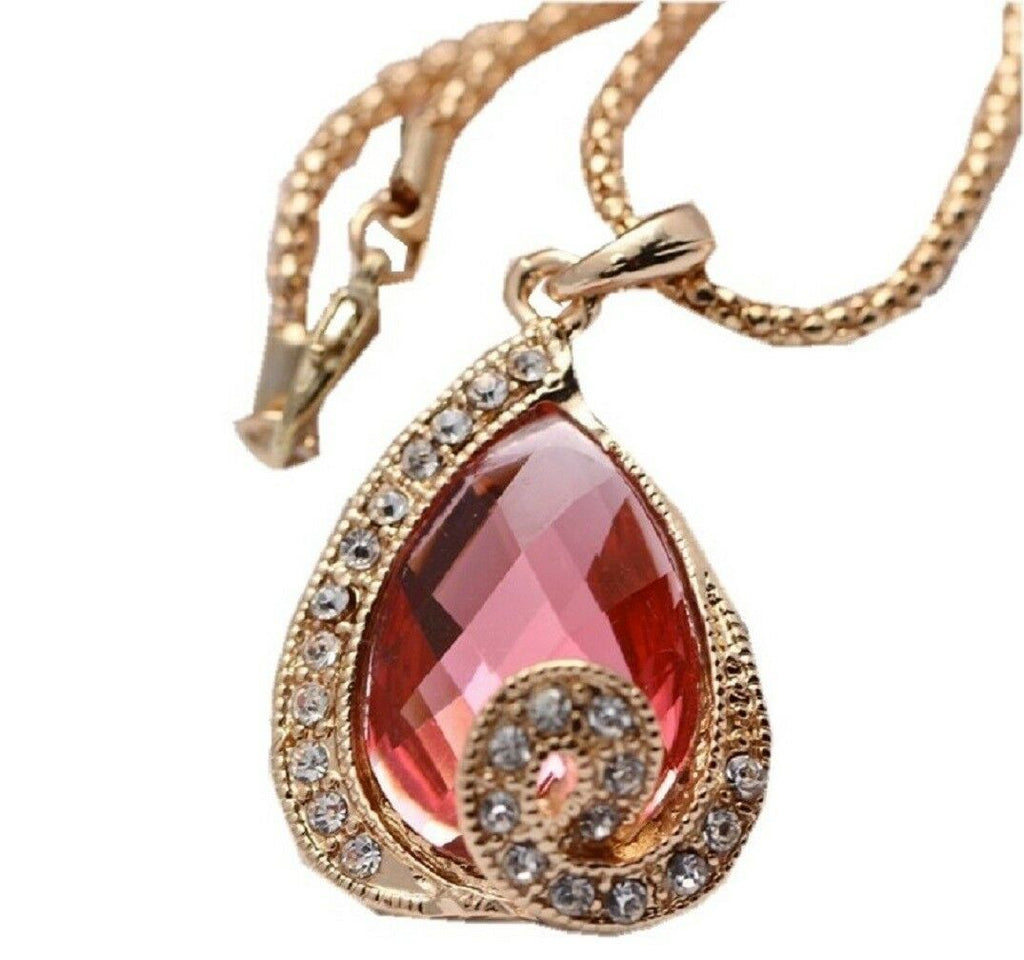 Yellow Gold Filled resin Austrian Champagne Crystal Heart Necklace Set