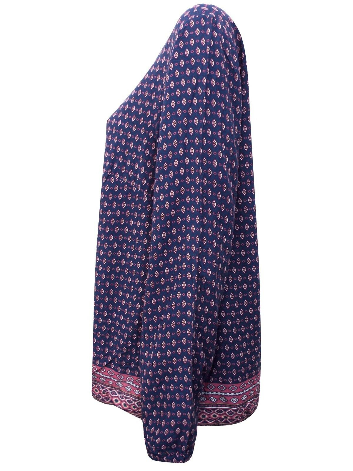 Navy Border Print Long Sleeve Patterned Tunic Top