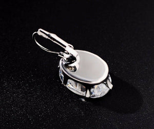 Ladies Silver Clear Crystal Big Oval Zircon Hoop Earrings