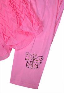 Girls Neon Pink Chiffon Tunic Top & Leggings Set