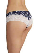 Load image into Gallery viewer, Blue Floral Print Wide Lace Trim Brazilian Knickers
