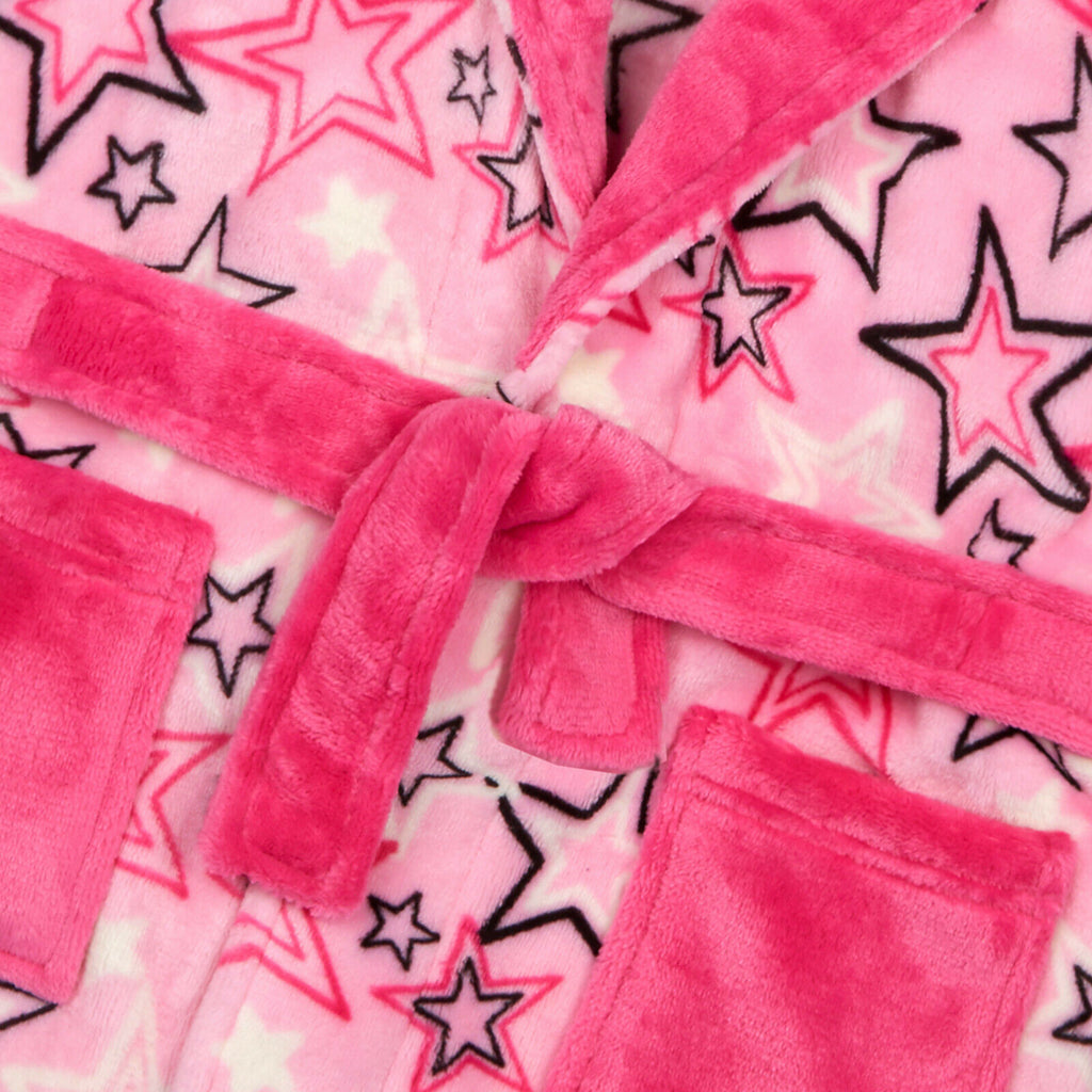 Girls Star Print Soft Fleece Dressing Gown