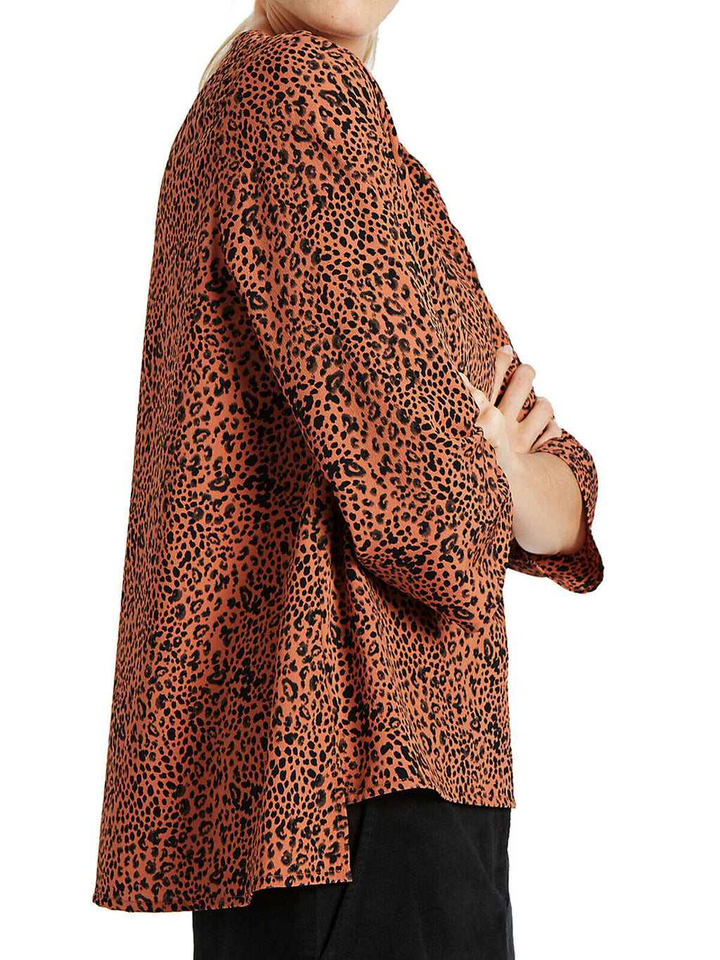 Orange Animal Print Dip Hem Relaxed Fit Blouse
