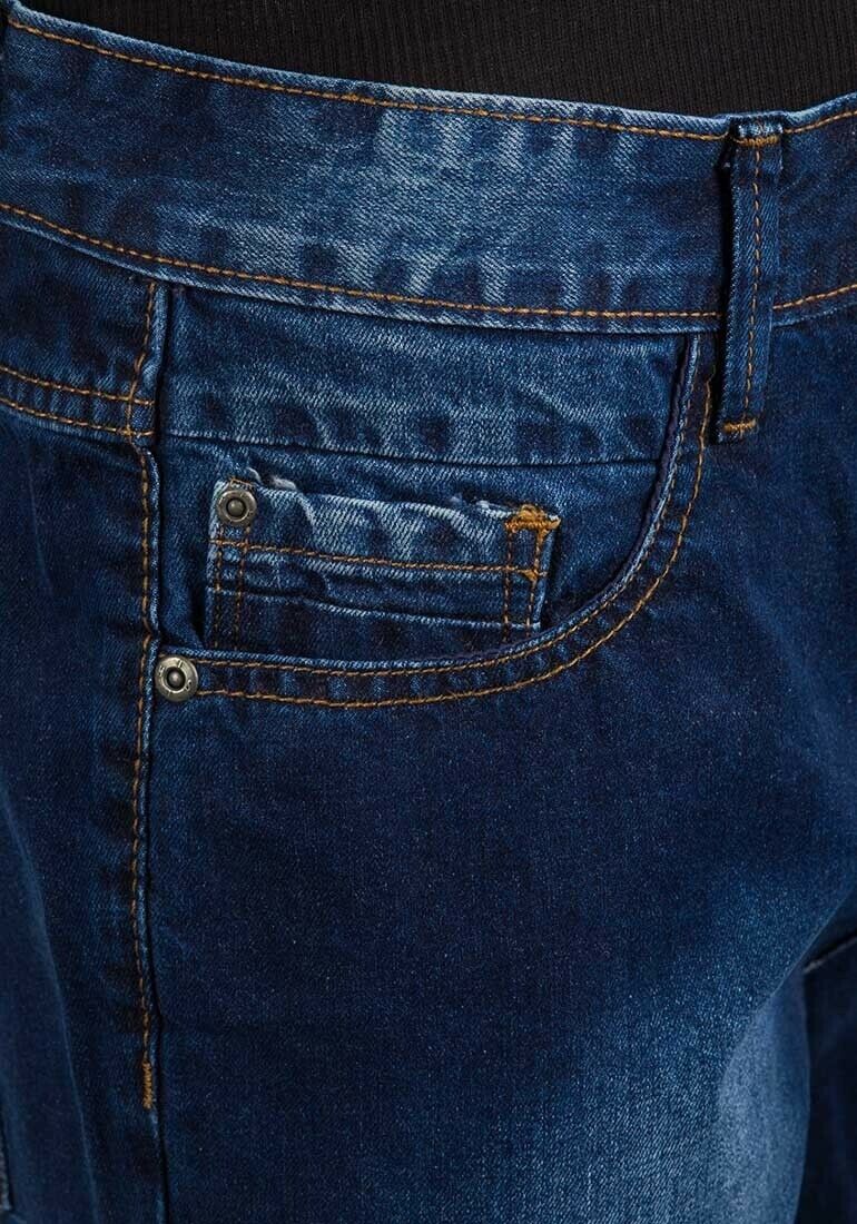 Mens Blue Denim Stretch Cotton Stitching Detail Roll Hem Summer Shorts