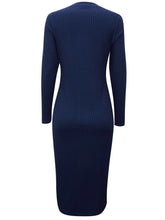 Load image into Gallery viewer, Navy Ribbed Round Neck Ribbed Knitted Dress
