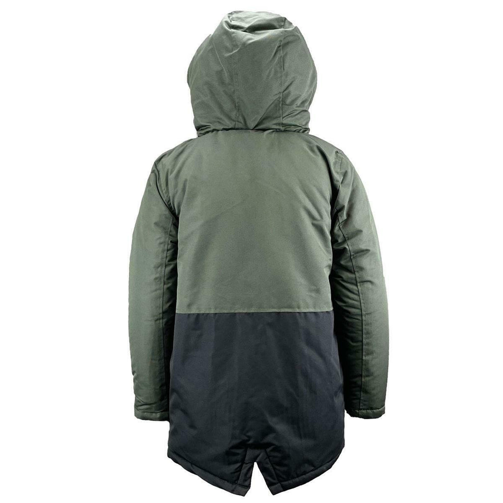 Boys Olive & Black Padded Fleece Lined Parka Hooded Coat