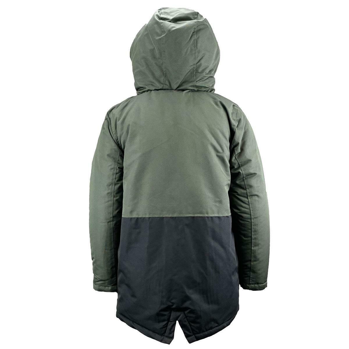 Boys Olive & Black Padded Fleece Lined Parka Hooded Coat