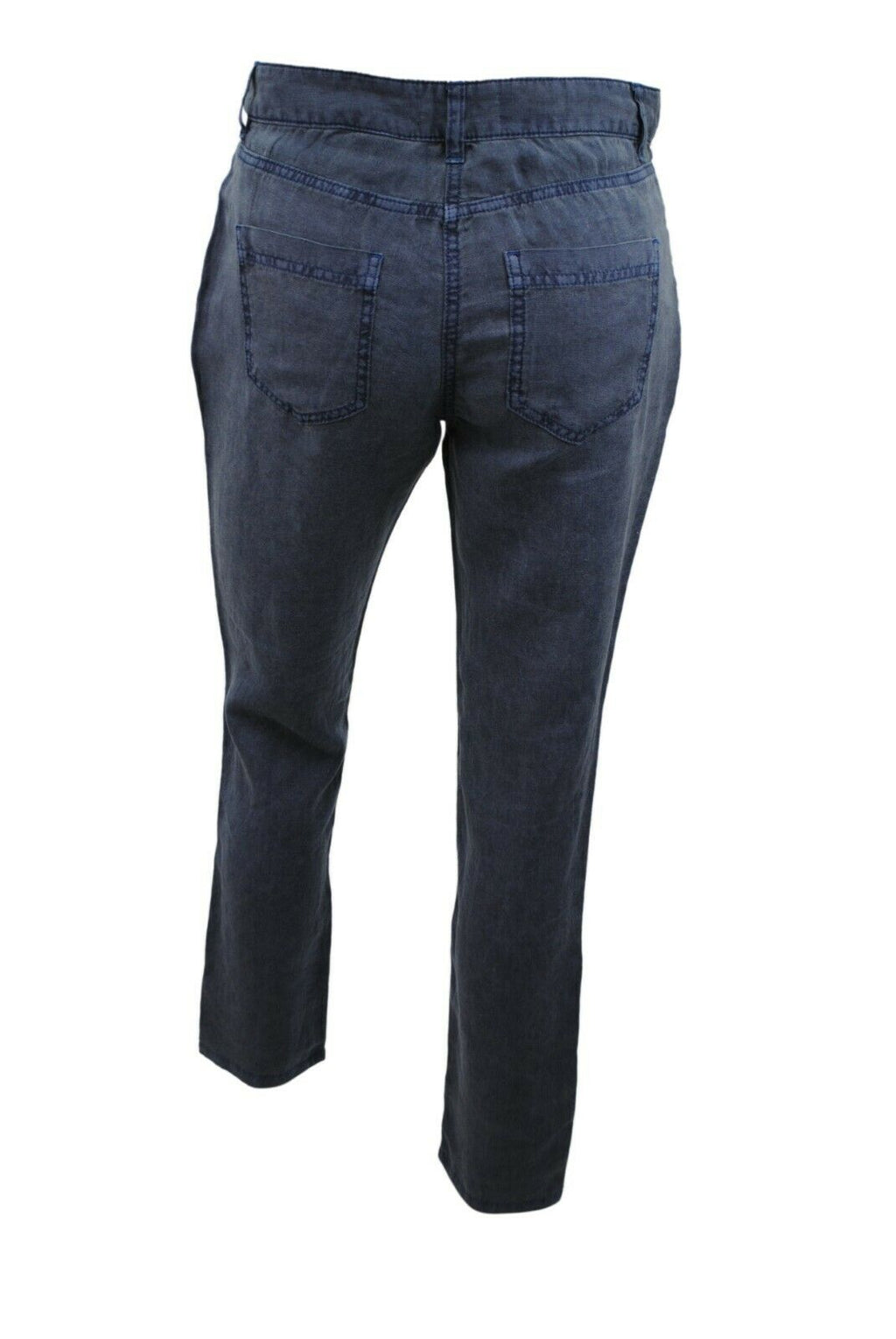 Ladies Faded Navy Wash Soft Linen High Rise Straight Leg Trousers