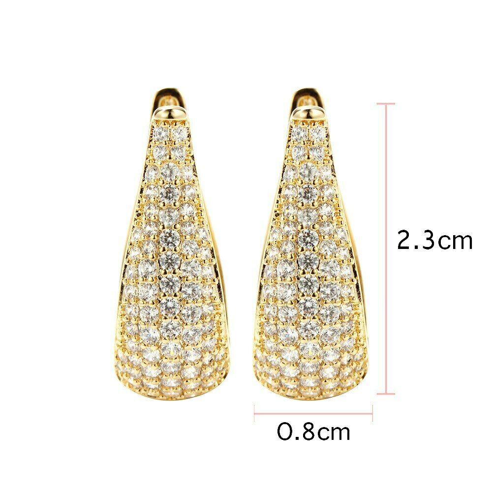 Gold Plated Paved Micro Full Cubic Cut Zirconia Zircon Earrings