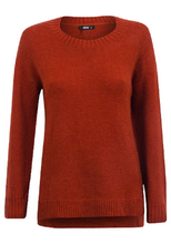 Load image into Gallery viewer, Rust Rib Trims Dip Hem Soft Knit Regular Fit Slit Side Jumper
