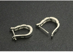 925 Silver Small U Shaped Crystal Hoop Huggies Earrings