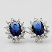 Load image into Gallery viewer, Blue Sapphire &amp; White Crystal Stone Sterling Silver Necklace Set
