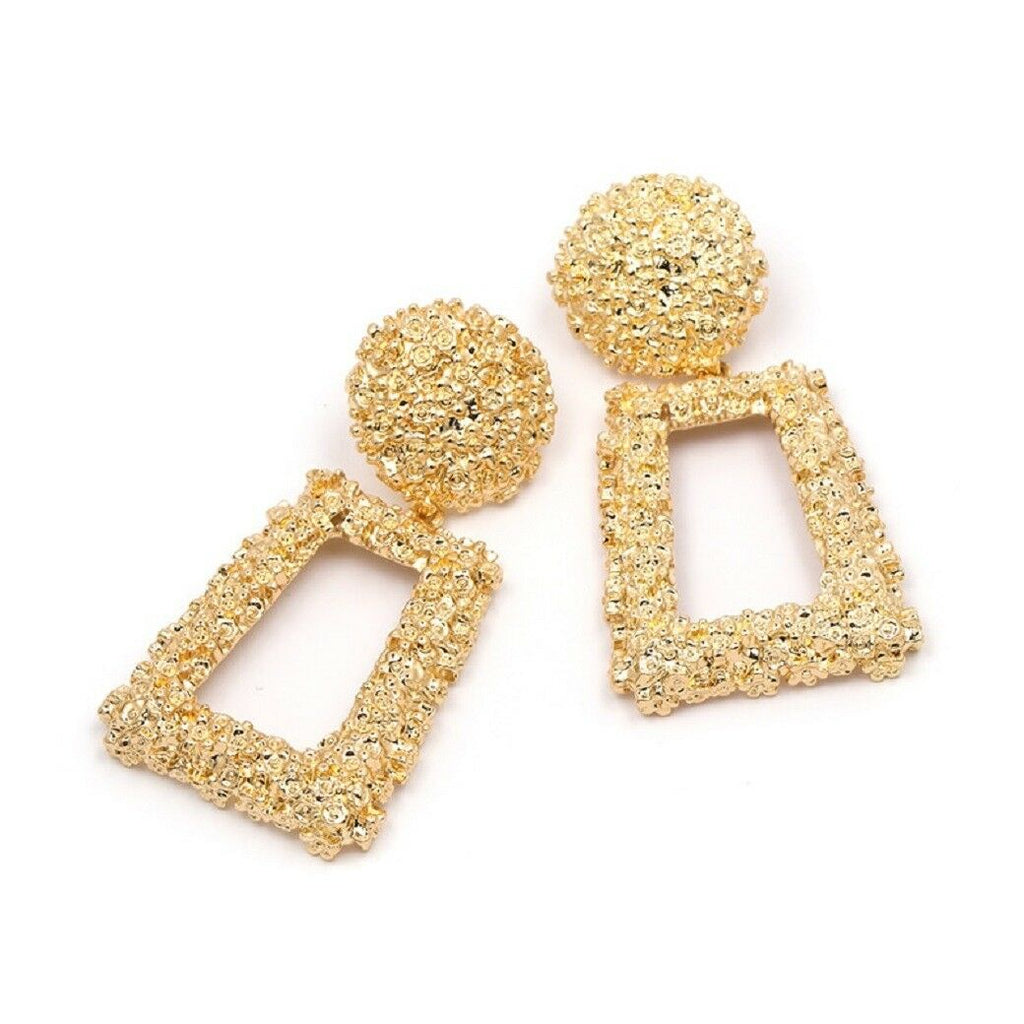 Handmade Big Square 18K Gold Filled Dangle Geomeric Drop Earrings