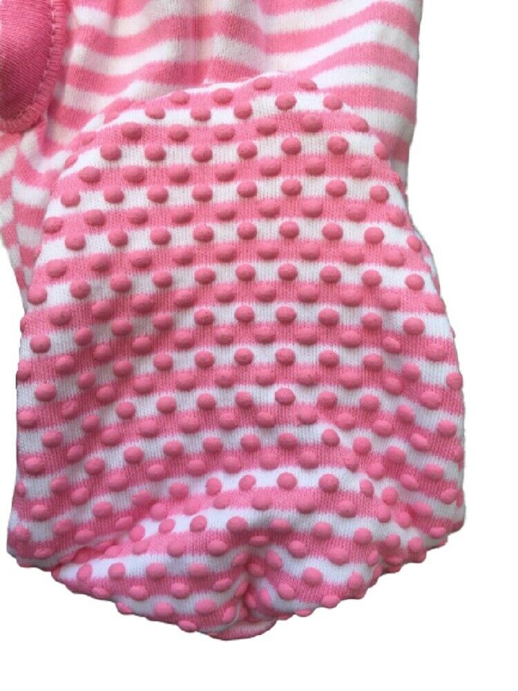 White & Pink Cotton Anti Slip Footie Romper