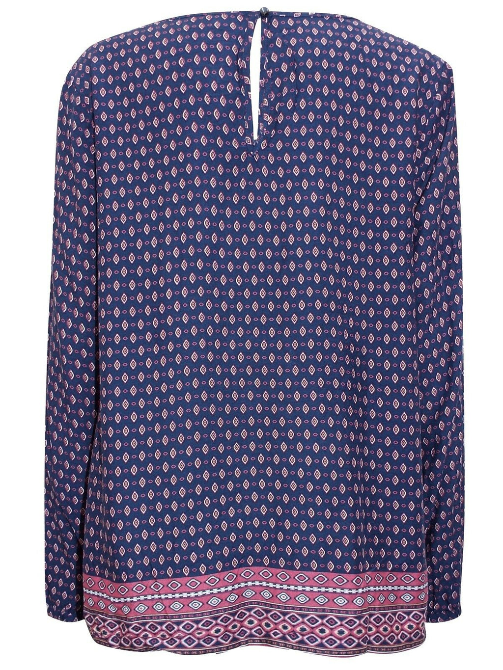 Navy Border Print Long Sleeve Patterned Tunic Top