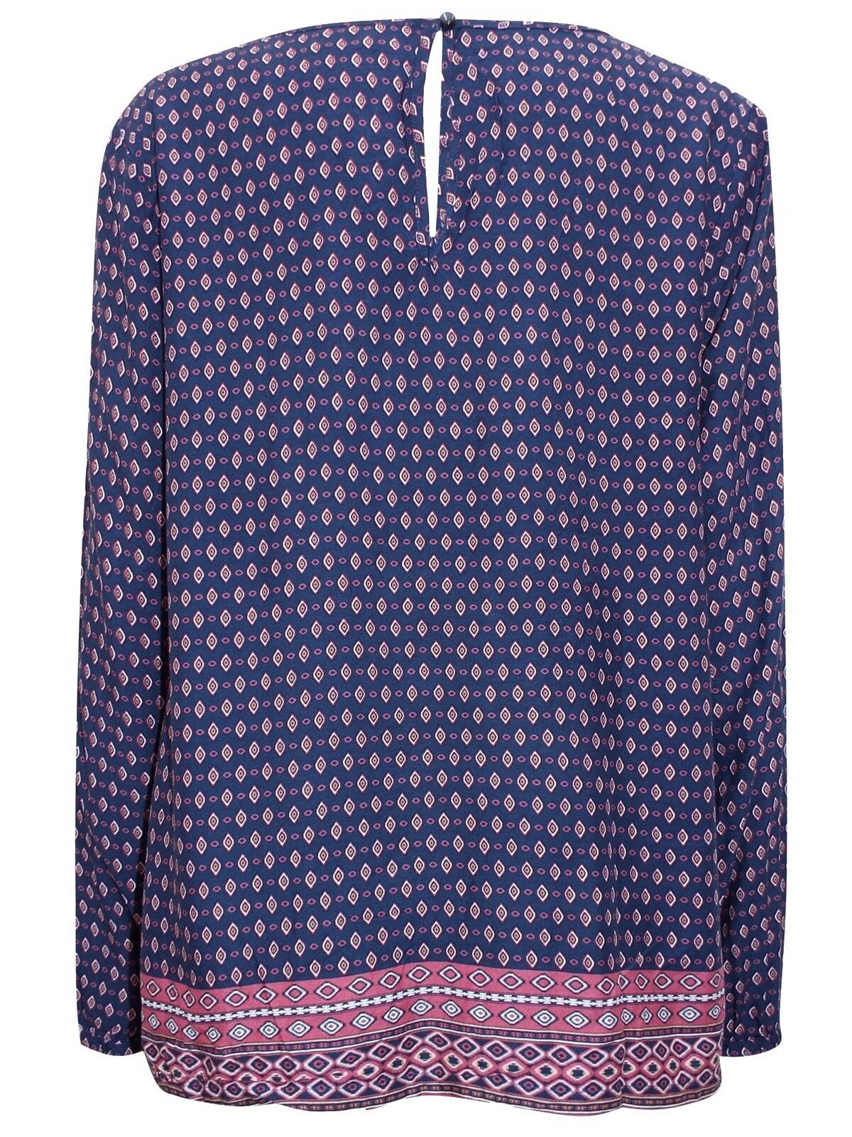 Navy Border Print Long Sleeve Patterned Tunic Top