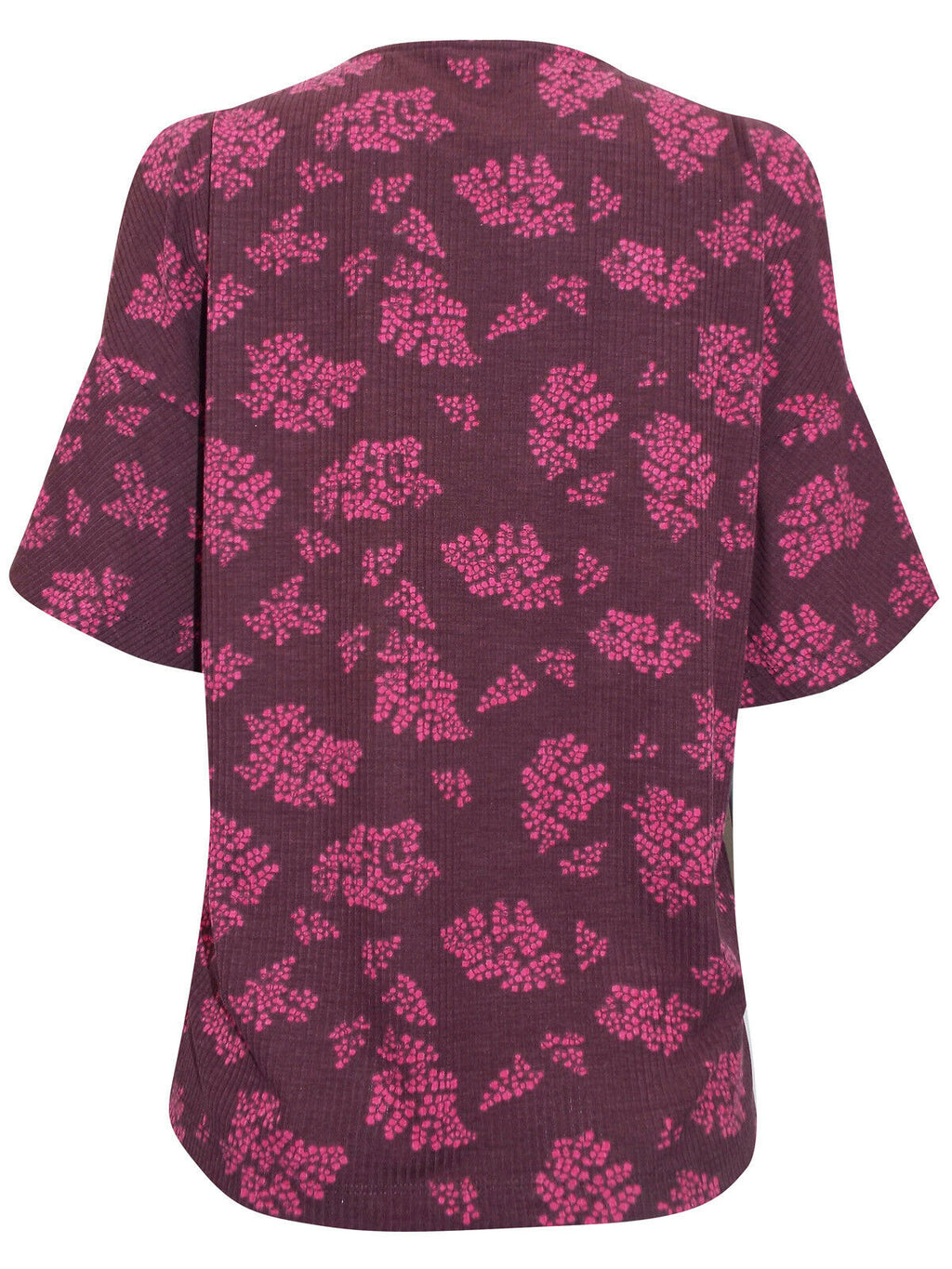 Berry Rib Textured Stretchy Cold Shoulder Blouse