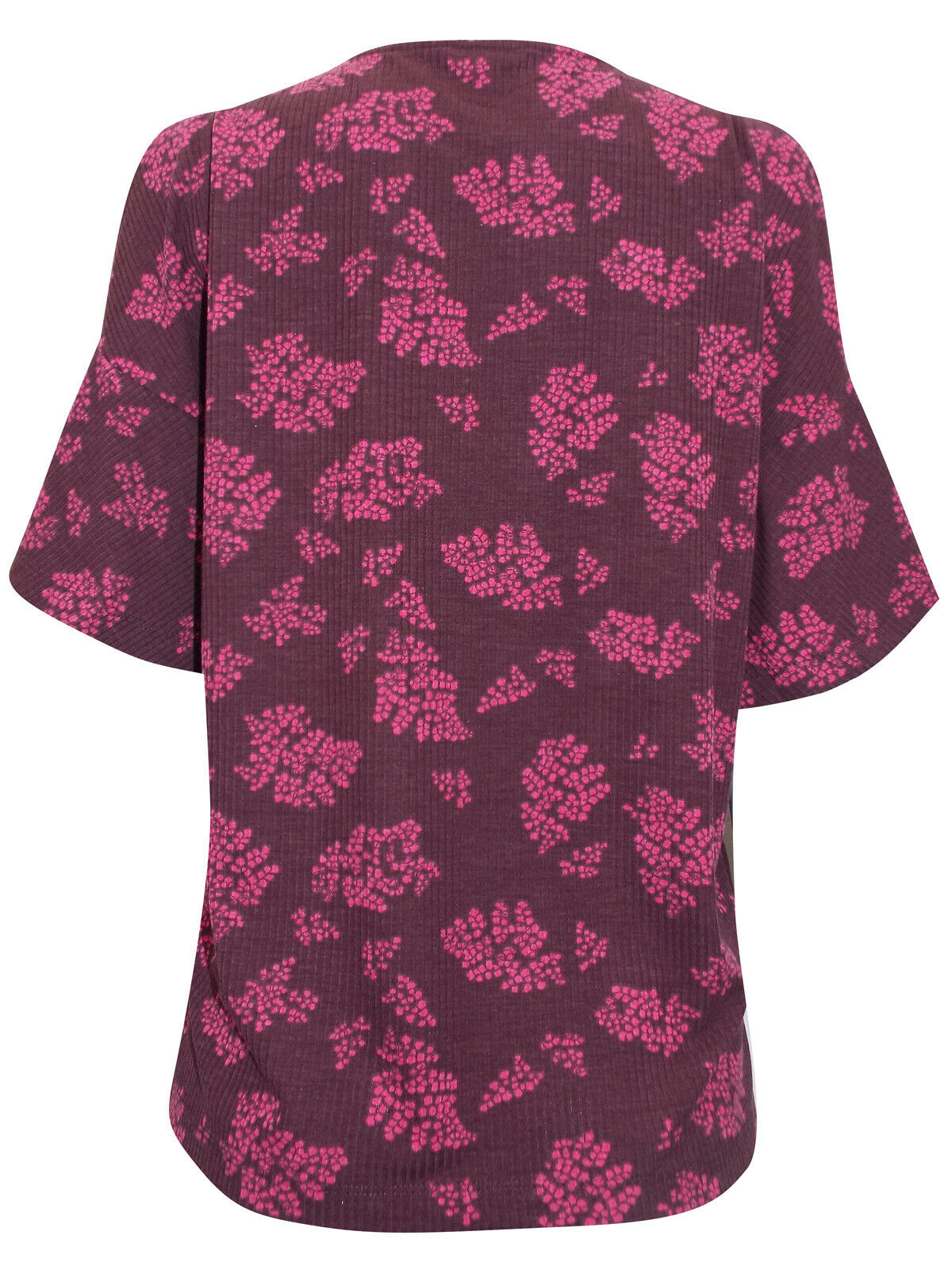 Berry Rib Textured Stretchy Cold Shoulder Blouse