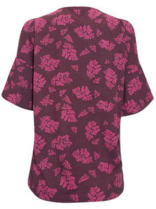 Berry Rib Textured Stretchy Cold Shoulder Blouse