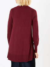 Load image into Gallery viewer, Ladies Burgundy Open Front Patch Pocket Longline Cardigan
