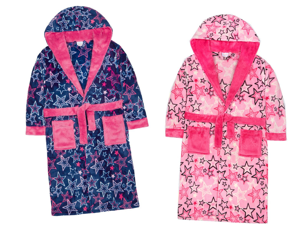 Girls Star Print Soft Fleece Dressing Gown