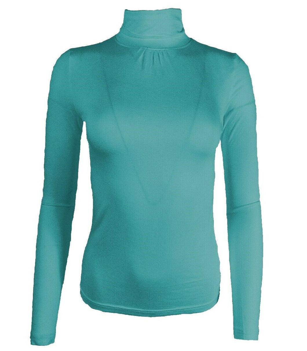 Teal Roll Neck Plain Turtle High Neck Top Jumper