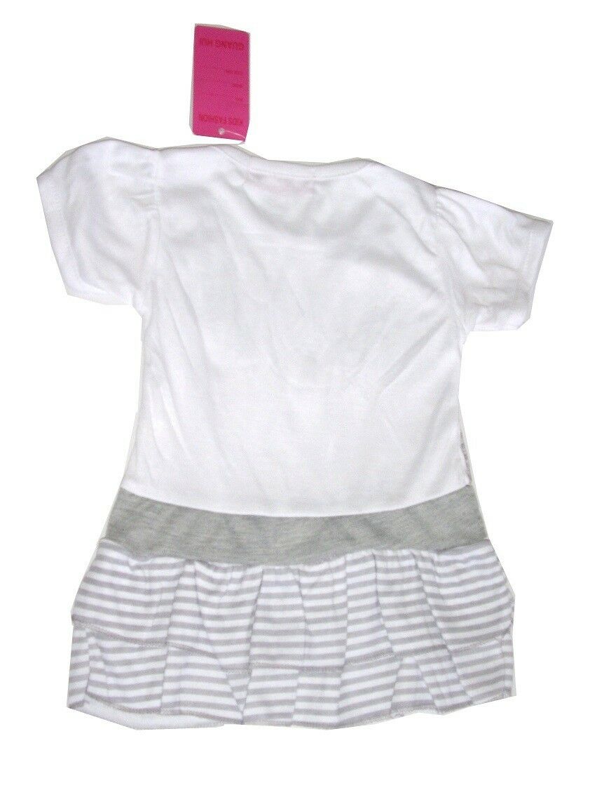 Grey & White Striped Short sleeve Top Dress & Leggings Set