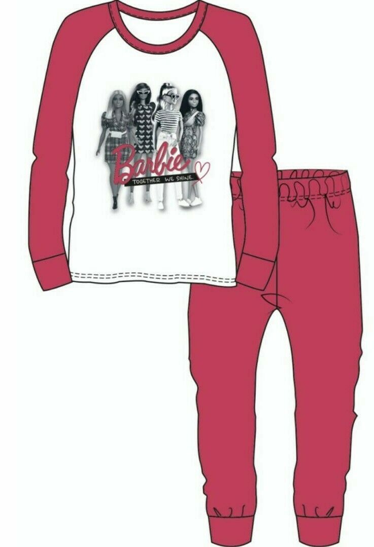 Girls Official Barbie White & Pink Pyjamas Set